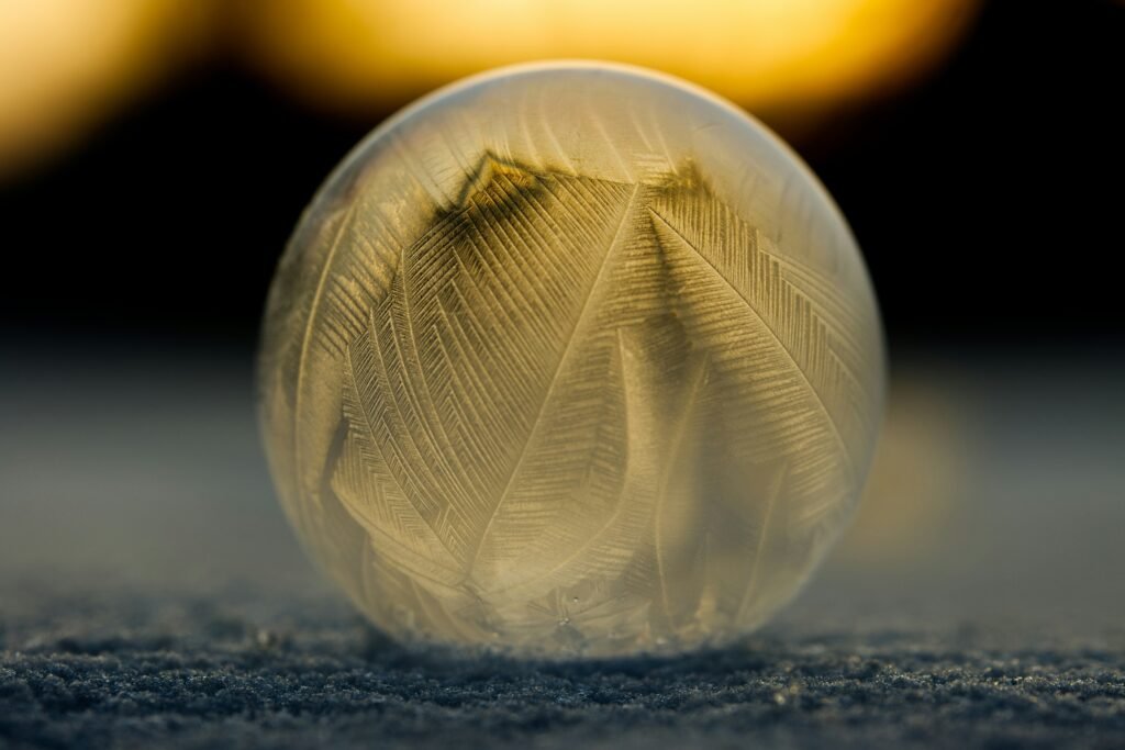 Frozen soap bubble